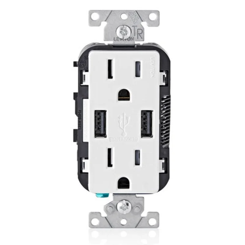 Leviton 15A 125V Wall Outlet USB Charger Tamper Resistant Receptacle White T5632-W