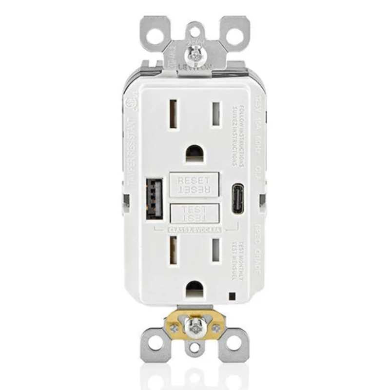 Leviton 15A SmartlockPro Self-Test GFCI Combination Outlet White GUAC1-W