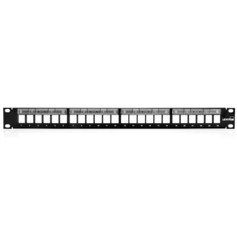 Leviton 1RU Flat QUICKPORT Patch Panel with Magnifying Lens Label Holder 49255-L24