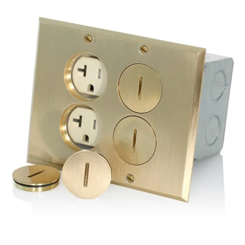 Leviton 20 Amp NEMA 5-15R Floor Box Tamper-Resistant Receptacle Brass Ivory 35349-TFB