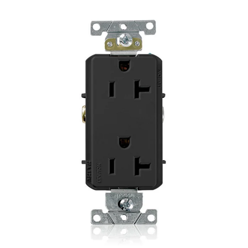 Leviton 20A 125V Decora Plus Single Receptacle Outlet Commercial Grade Black 16352-E