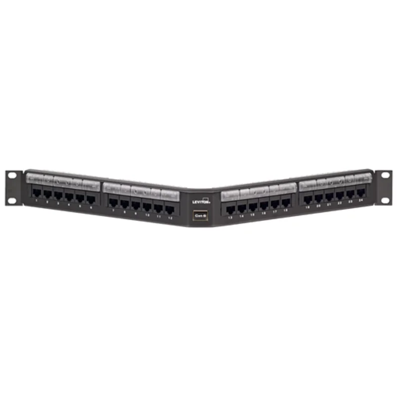 Leviton 24-Port Cat 6 Angled 110-Style Patch Panel with Magnifying Lens 69587-L24