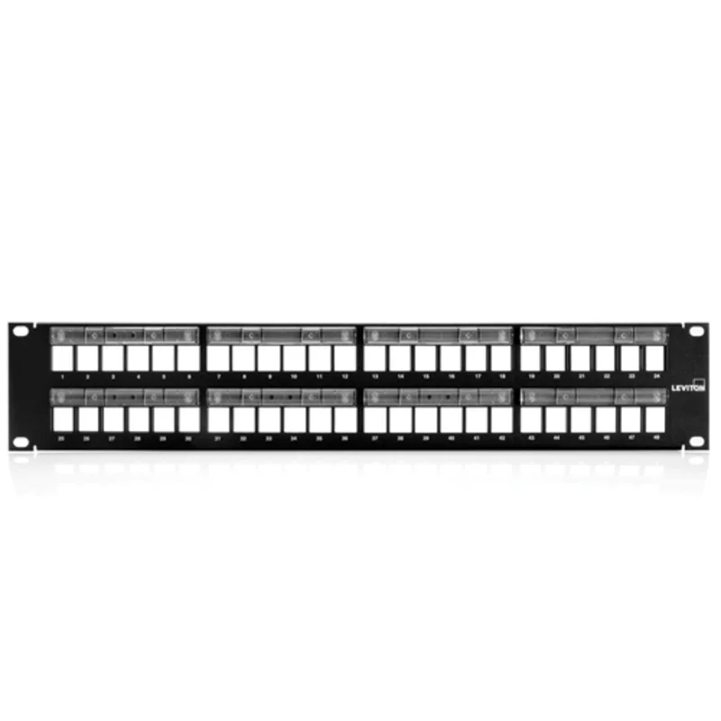 Leviton 2RU Flat QUICKPORT Patch Panel with Magnifying Lens Label Holder 49255-L48