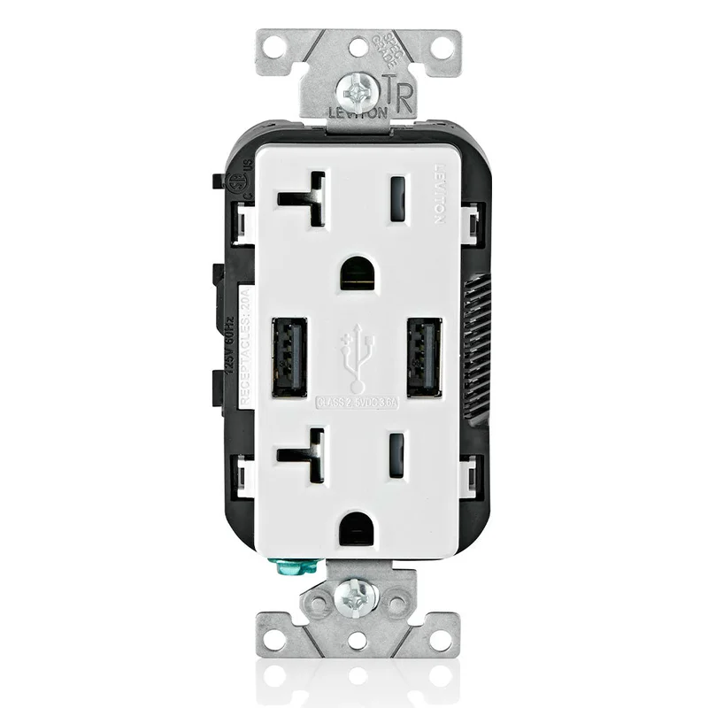 Leviton 3.6 Amps Wall Outlet Charger with 20A Tamper-Resistant Receptacles T5832-W