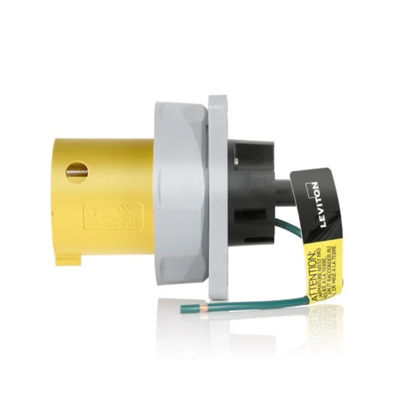 Leviton 30 Amp 125V LEV Series IEC Pin & Sleeve Inlet Yellow 330B4WLEV