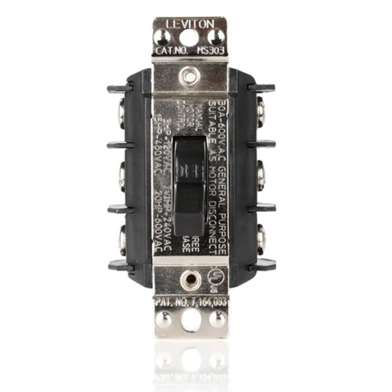 Leviton 30A 600V Manual Motor Controller Black MS303-DS
