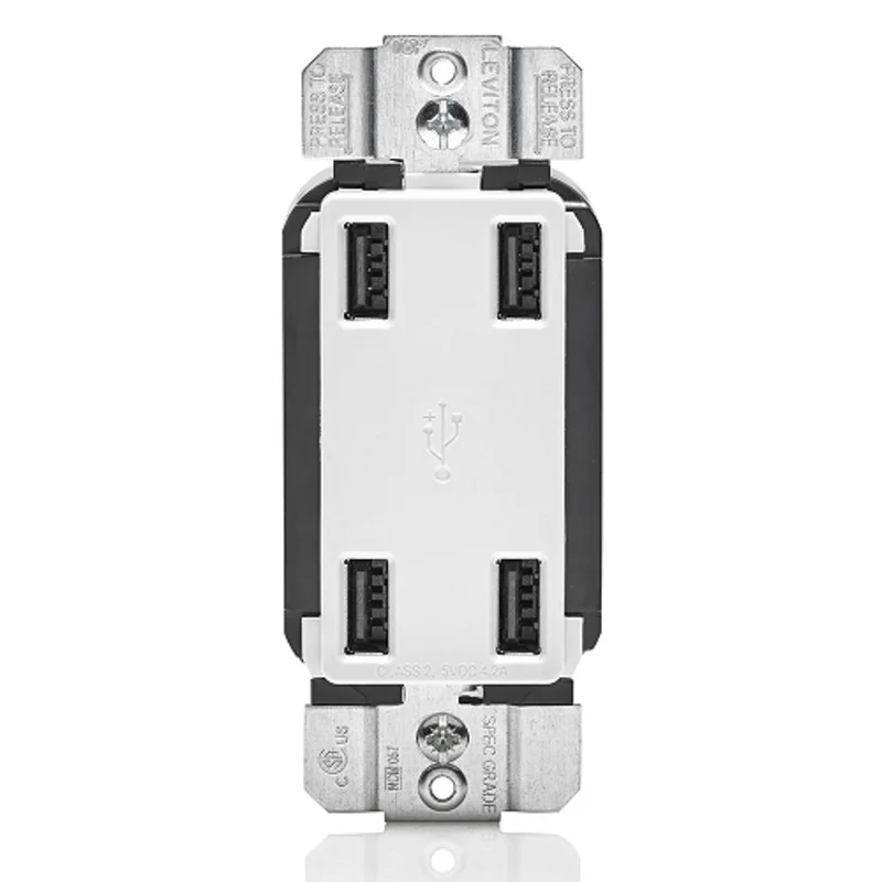 Leviton 4.2A 125V 4 Port USB Wall Charger White USB4P-W
