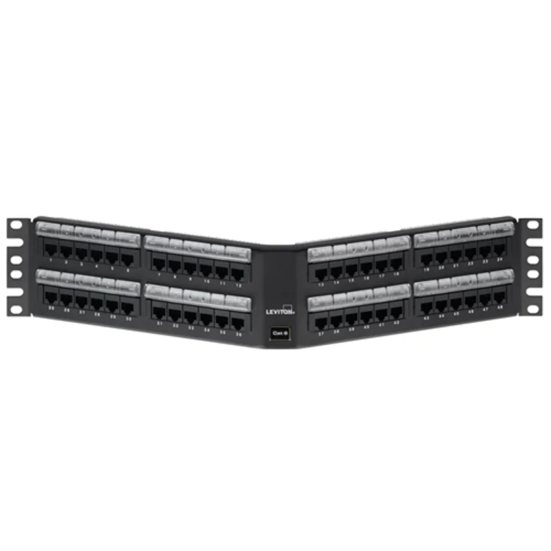 Leviton 48-Port Cat 6 Angled 110-Style Patch Panel with Magnifying Lens Label Holder 69587-L48