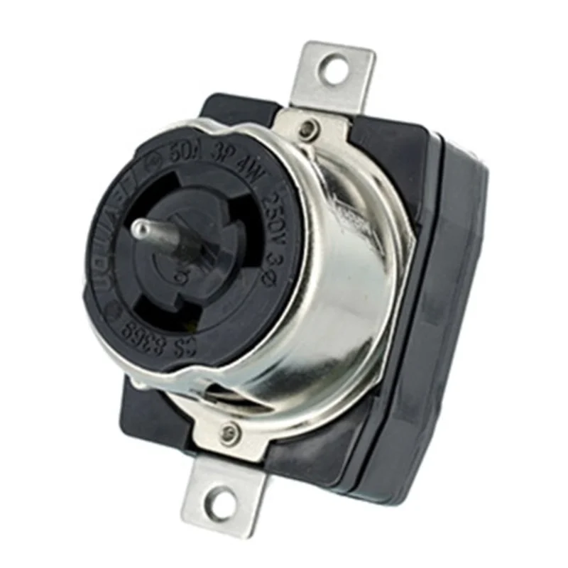 Leviton 50A 250V Locking Flush Mount Receptacle Black And White CS8369
