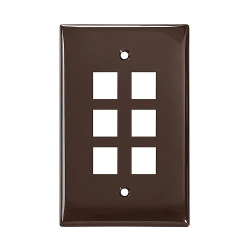 Leviton 6-Port Midsize Single-Gang QUICKPORT Wallplate Brown 41091-6BN