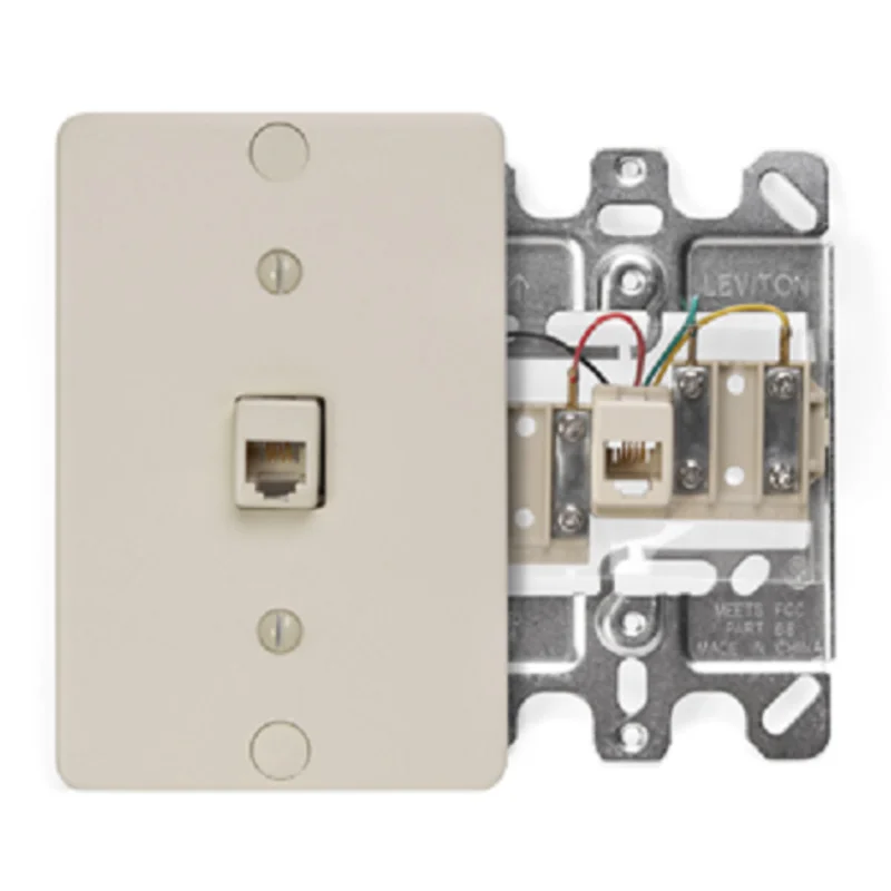 Leviton 6P4C Telephone Wall Phone Jack Ivory 40257-I
