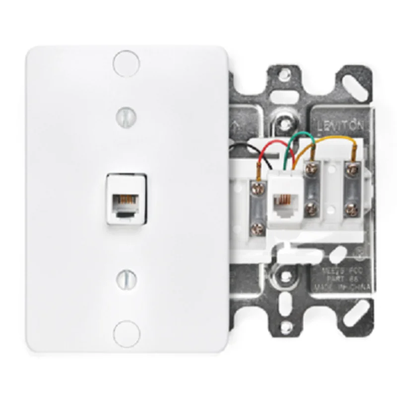 Leviton 6P4C Telephone Wall Phone Jack White 40257-W
