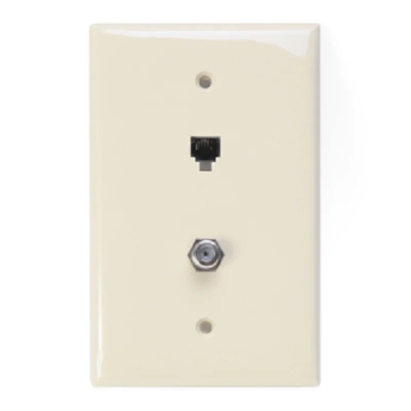 Leviton 6P4C x F Midsize Telephone & Video Wall Jack Light Almond 40539-CMT