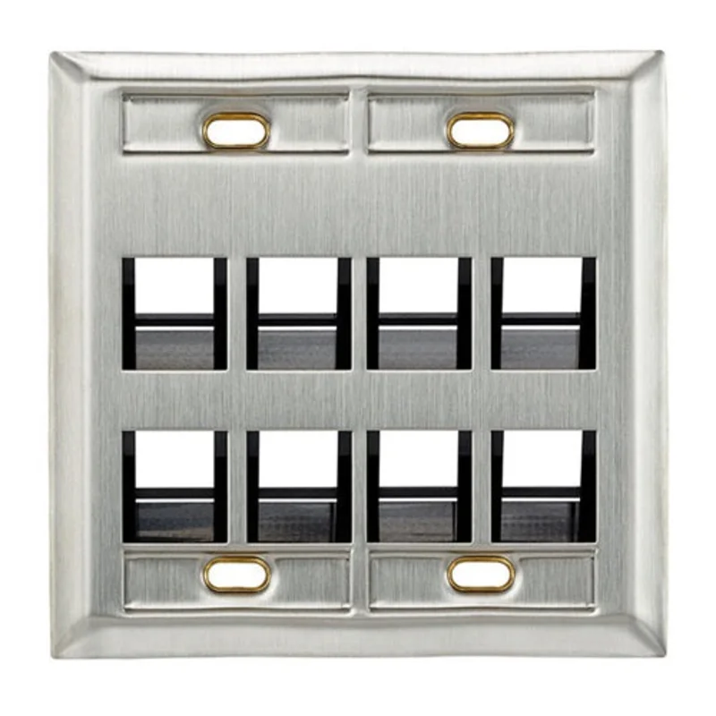 Leviton Angled Stainless Steel QUICKPORT Wallplate Dual-Gang 8-Port 43081-2L8