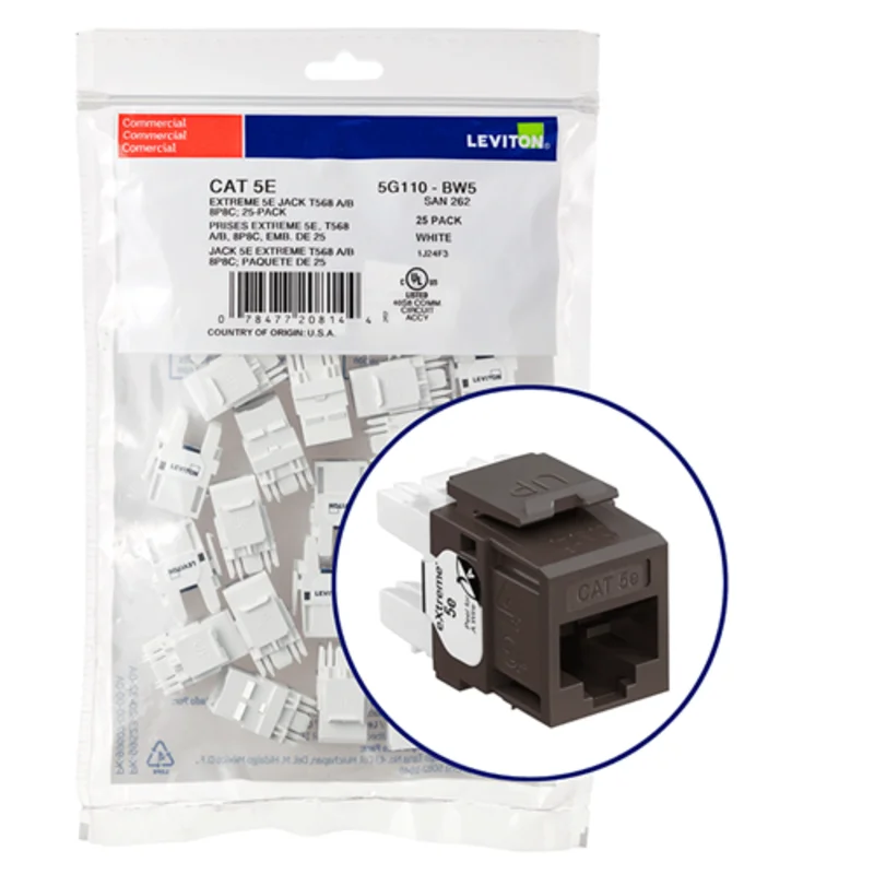 Leviton Cat 5e QUICKPORT Jack QUICKPACK Brown (Pack Of 25) 5G110-BB5