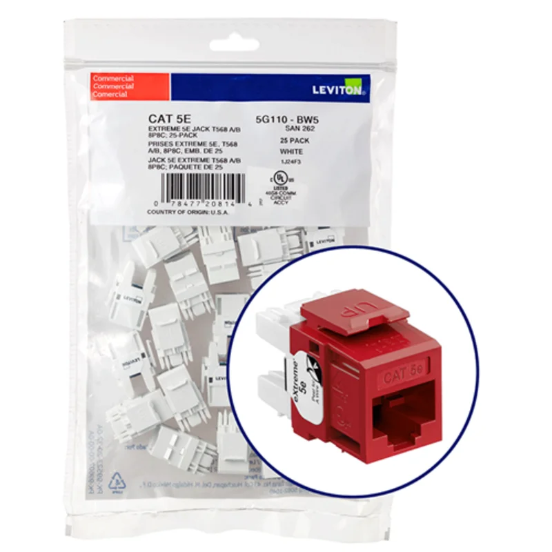 Leviton Cat 5e QUICKPORT Jack QUICKPACK Dark Red (Pack Of 25) 5G110-BR5