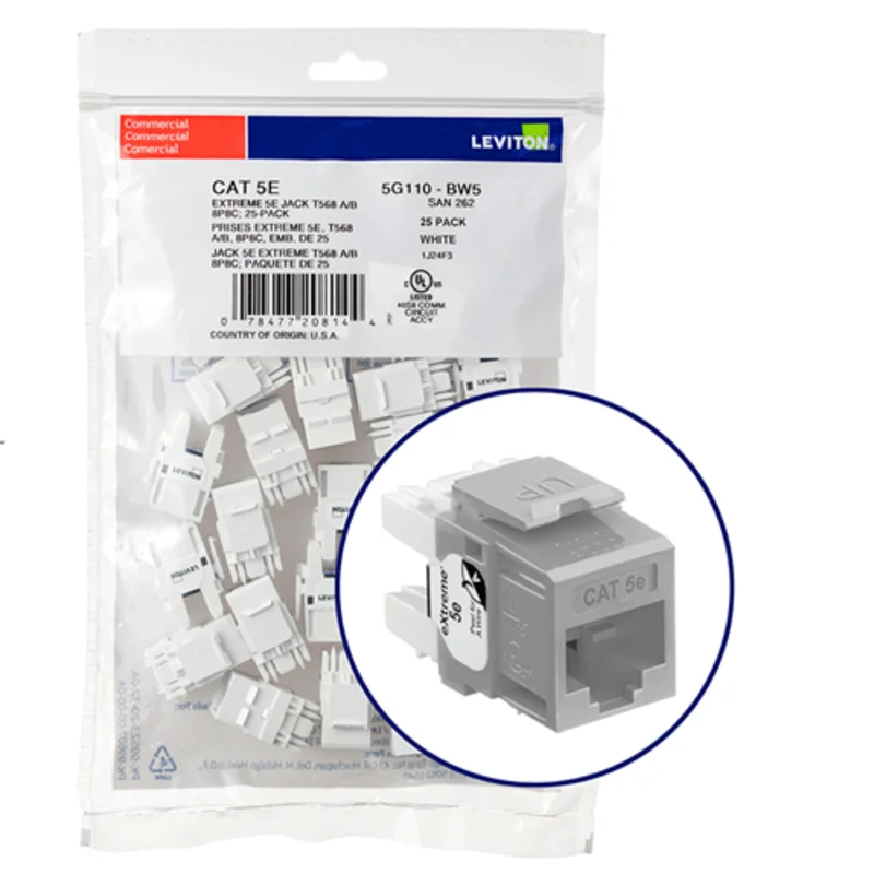 Leviton Cat 5e QUICKPORT Jack QUICKPACK Gray (Pack Of 25) 5G110-BG5