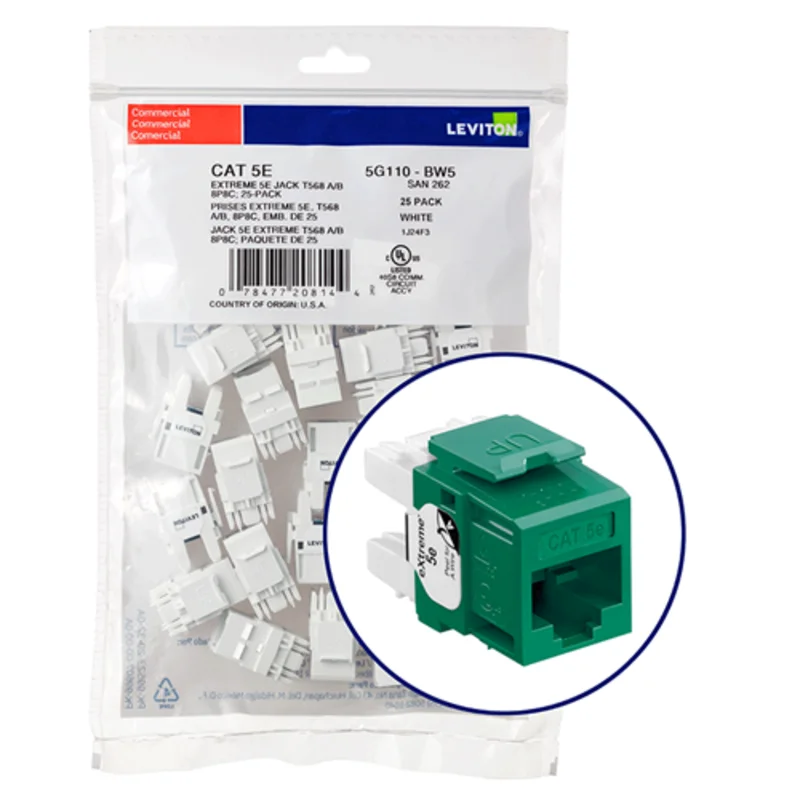 Leviton Cat 5e QUICKPORT Jack QUICKPACK Green (Pack Of 25) 5G110-BV5