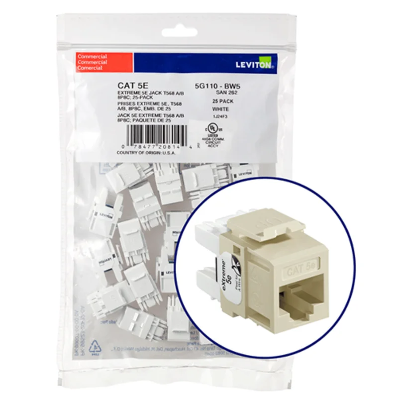 Leviton Cat 5e QUICKPORT Jack QUICKPACK Ivory (Pack Of 25) 5G110-BI5