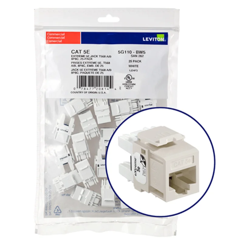 Leviton Cat 5e QUICKPORT Jack QUICKPACK Light Almond (Pack Of 25) 5G110-BT5