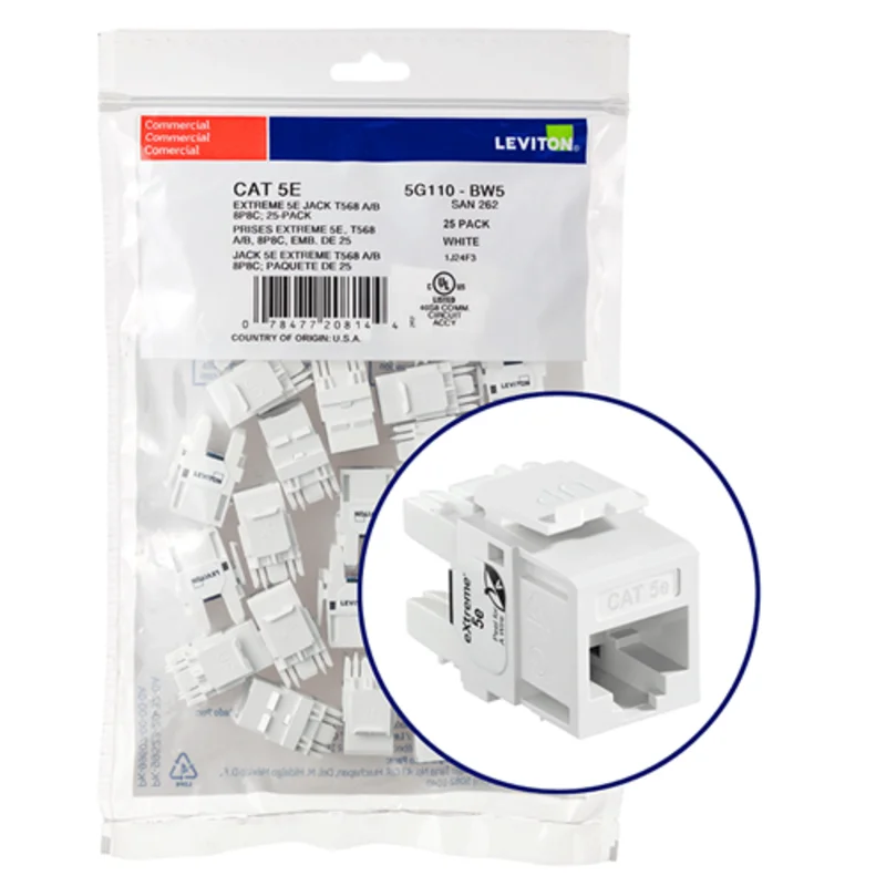 Leviton Cat 5e QUICKPORT Jack QUICKPACK White (Pack Of 25) 5G110-BW5