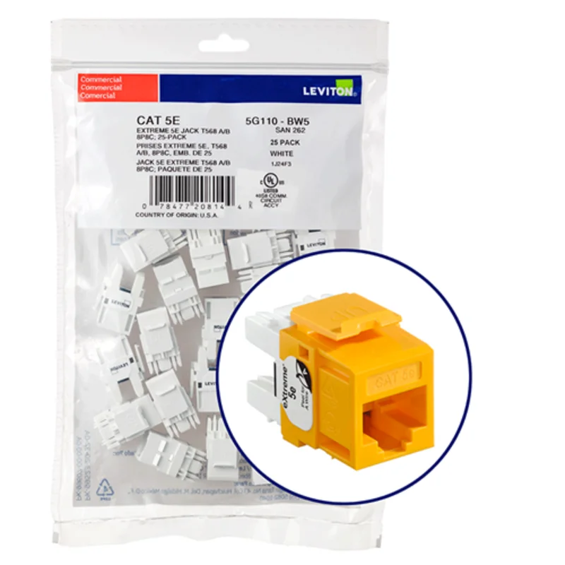 Leviton Cat 5e QUICKPORT Jack QUICKPACK Yellow (Pack Of 25) 5G110-BY5