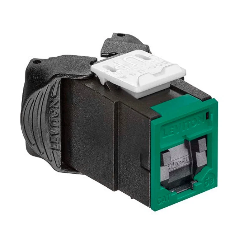 Leviton Cat 5e UTP QUICKPORT Jack with Shutters Green 5EUJK-SV5
