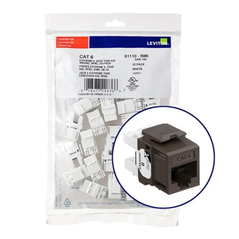 Leviton Cat 6 QUICKPORT Jack Brown QUICKPACK (Pack of 25) 61110-BB6