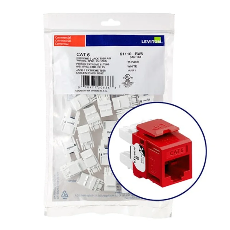 Leviton Cat 6 QUICKPORT Jack Crimson QUICKPACK (Pack of 12) 61110-BC6