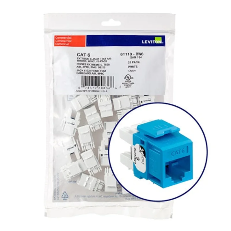 Leviton Cat 6 QUICKPORT Jack QUICKPACK Blue (Pack of 25) 61110-BL6