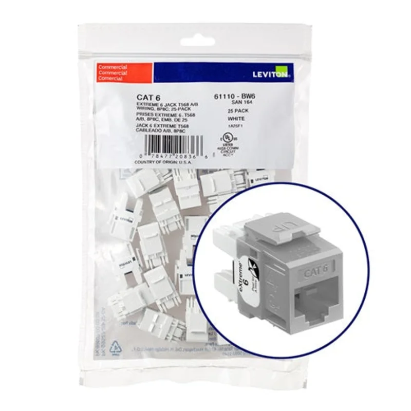 Leviton Cat 6 QUICKPORT Jack QUICKPACK Gray (Pack of 25) 61110-BG6