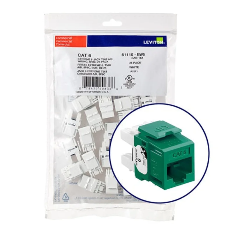 Leviton Cat 6 QUICKPORT Jack QUICKPACK Green (Pack of 25) 61110-BV6