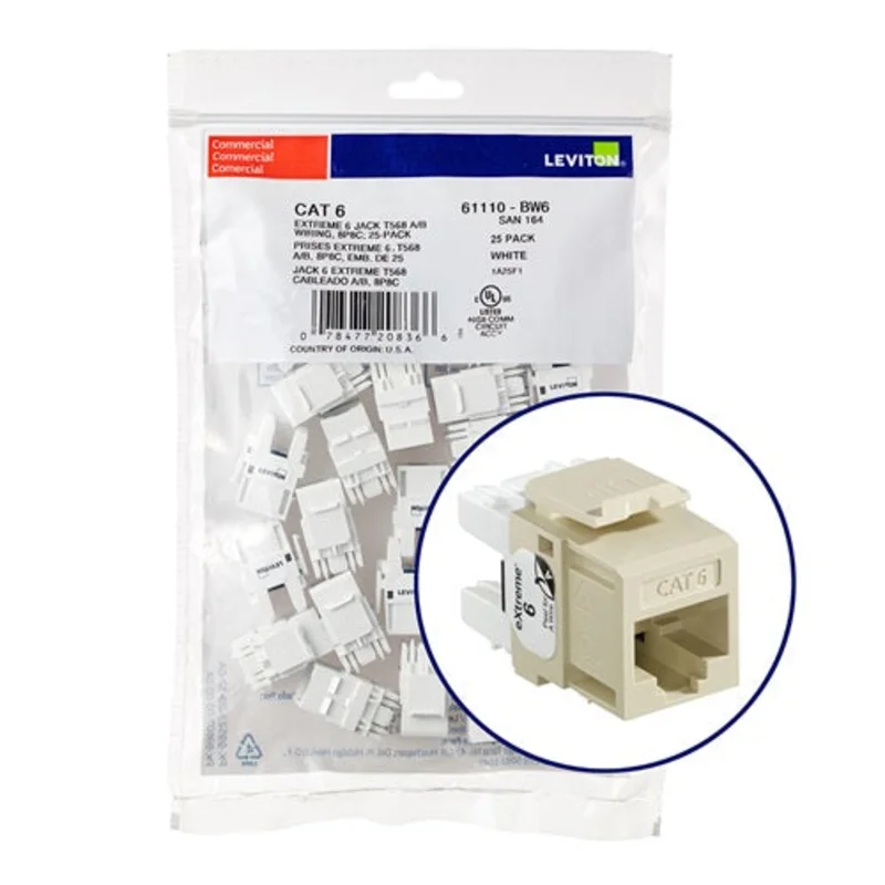 Leviton Cat 6 QUICKPORT Jack QUICKPACK Ivory (Pack of 25) 61110-BI6