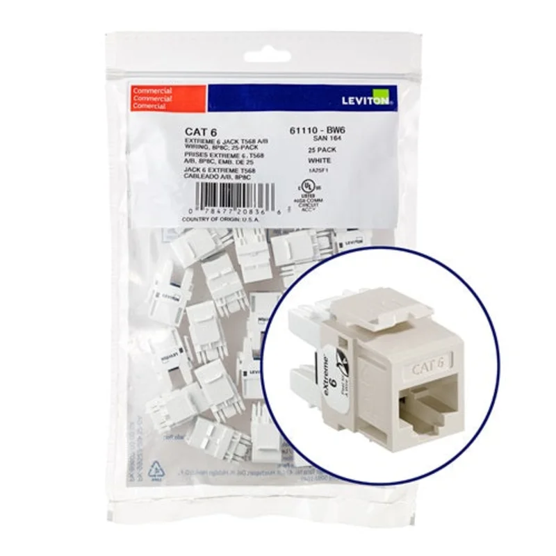 Leviton Cat 6 QUICKPORT Jack QUICKPACK Light Almond (Pack of 25) 61110-BT6