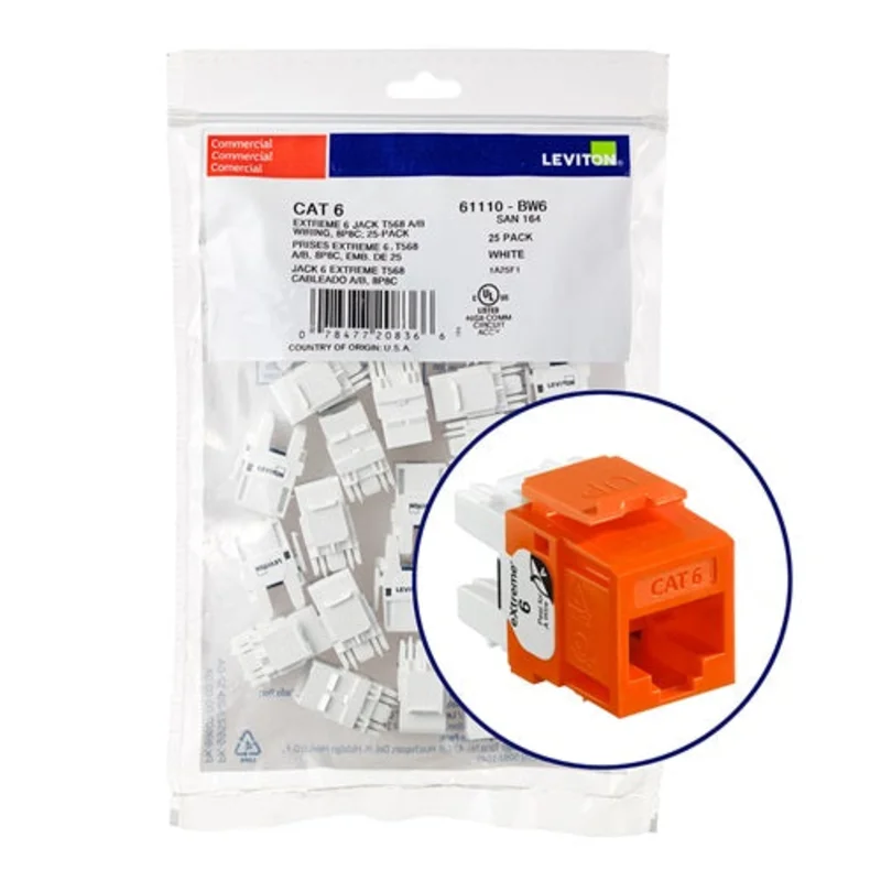Leviton Cat 6 QUICKPORT Jack QUICKPACK Orange (Pack of 25) 61110-BO6