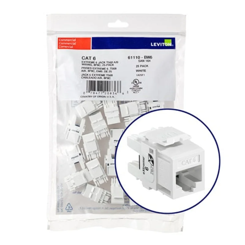 Leviton Cat 6 QUICKPORT Jack QUICKPACK White (Pack of 25) 61110-BW6