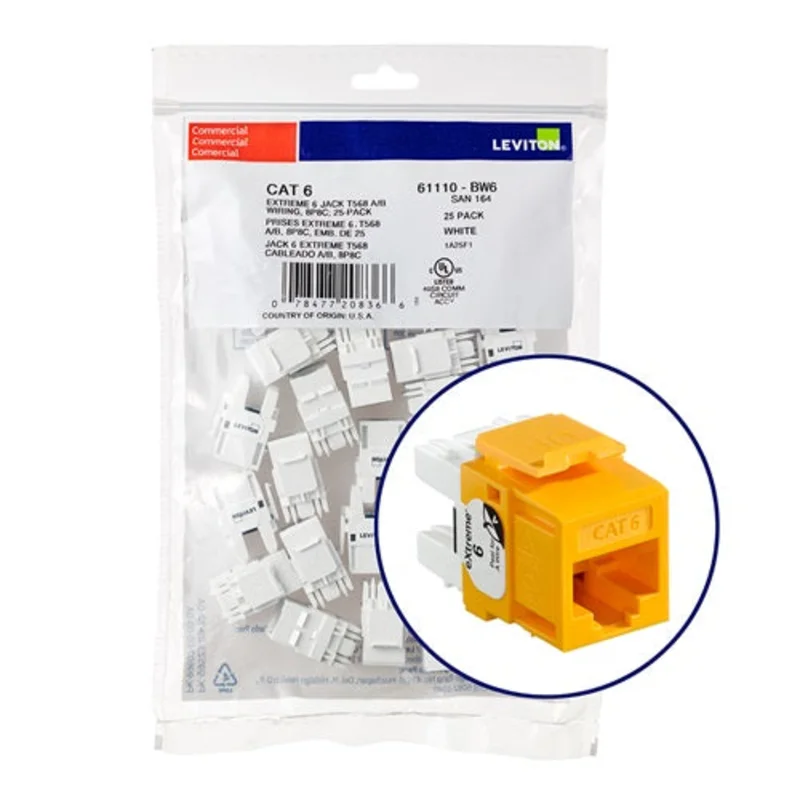 Leviton Cat 6 QUICKPORT Jack QUICKPACK Yellow (Pack of 25) 61110-BY6