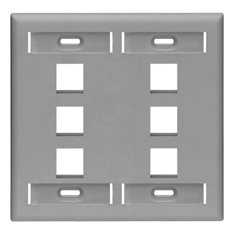 Leviton Dual-Gang QUICKPORT Wallplate 6-Port Gray 42080-6GP