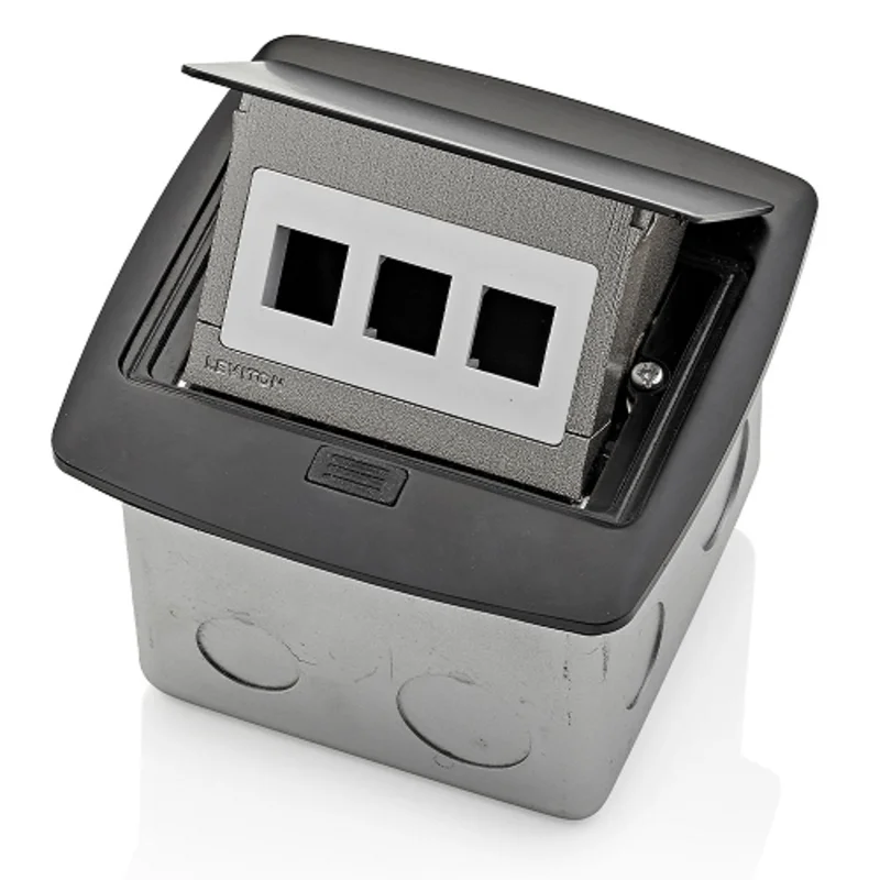Leviton Pop Up Floor Box Wth 3 Port QuickPort Insert Black PFQP3-MB