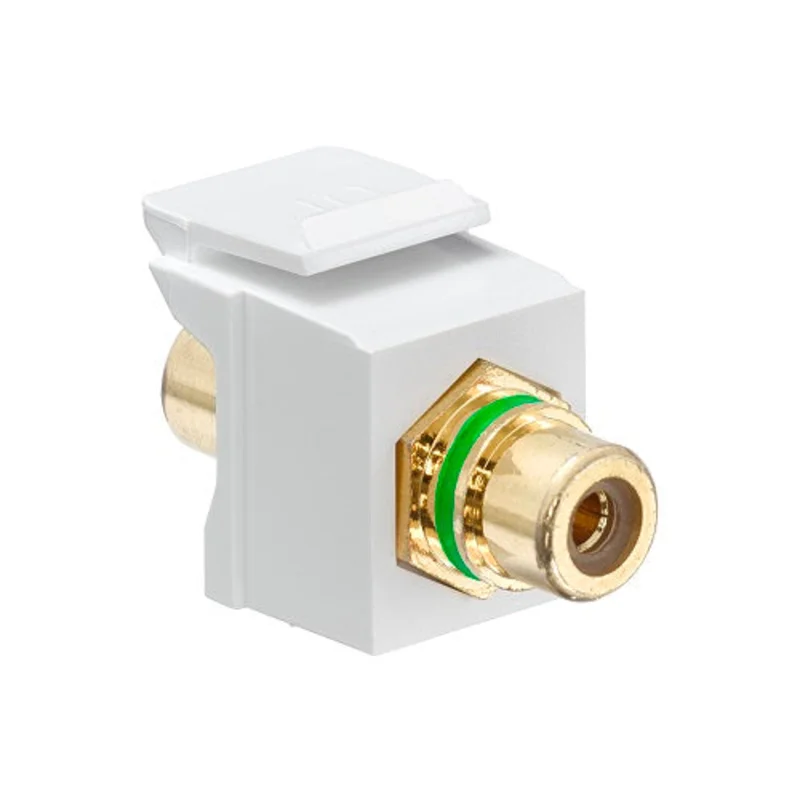 Leviton RCA QuickPort Connector Gold Plated Green Stripe White Housing 40830-BWV