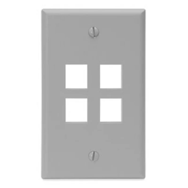 Leviton Single-Gang QUICKPORT 4-Port Wallplate Gray 41080-4GP