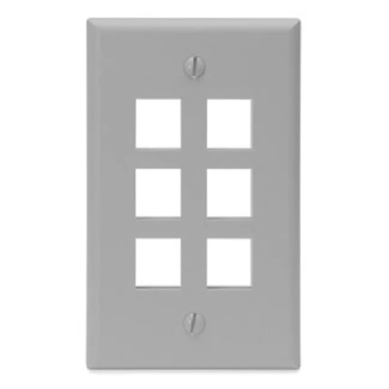 Leviton Single-Gang QUICKPORT 6-Port Wallplate Gray 41080-6GP