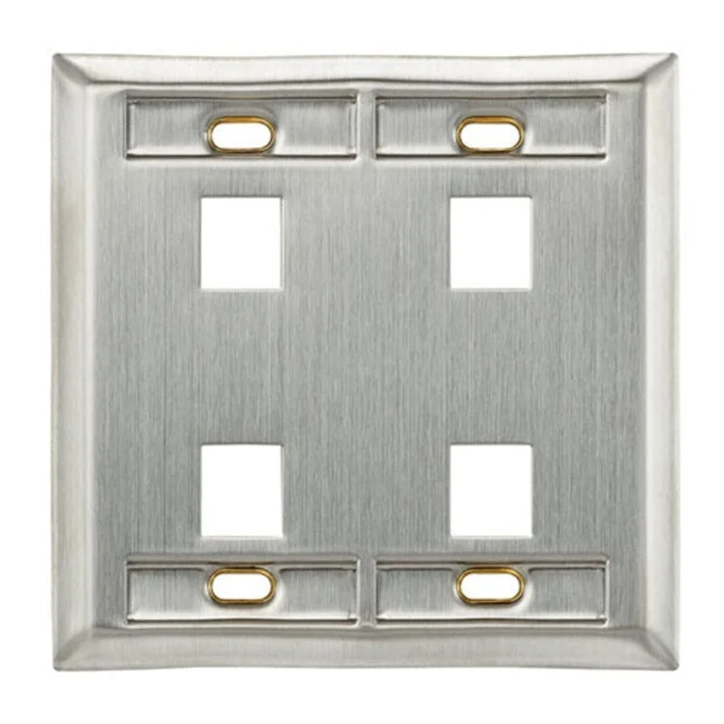 Leviton Stainless Steel QUICKPORT Wallplate Dual Gang 4-Port 43080-2L4