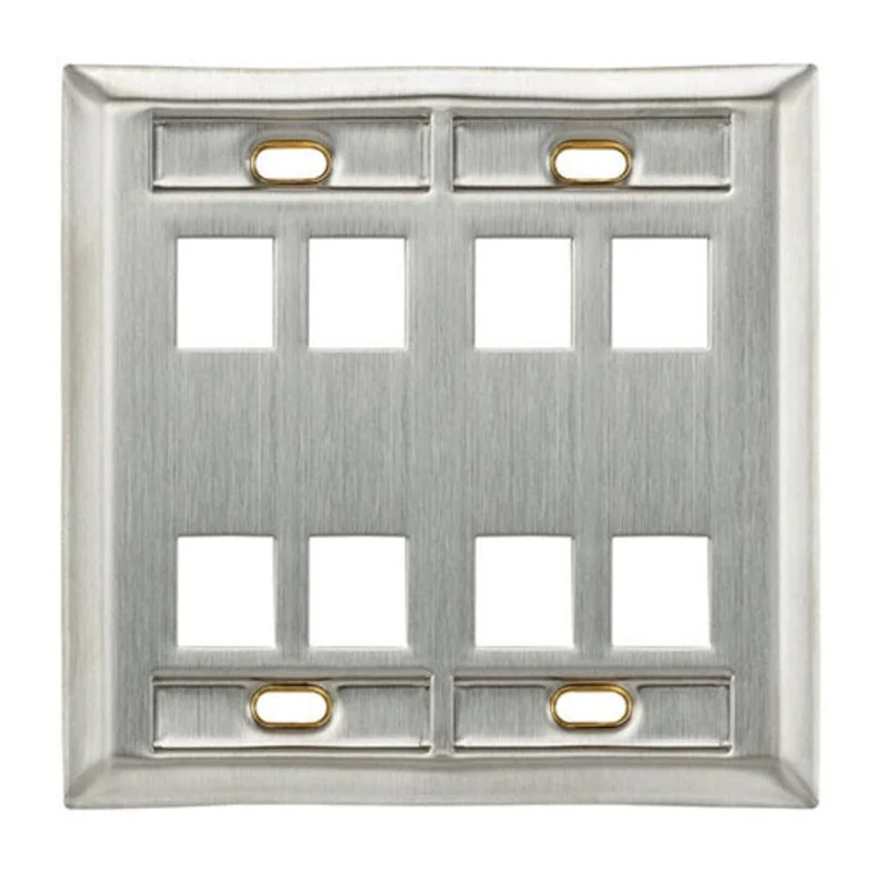 Leviton Stainless Steel QUICKPORT Wallplate Dual Gang 8-Port 43080-2L8