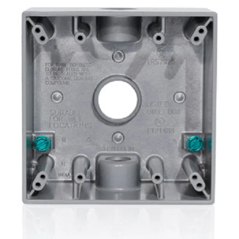 Leviton Two Gang Weatherproof Back Box Three Diameter Outlet Gray 2GM73-GY