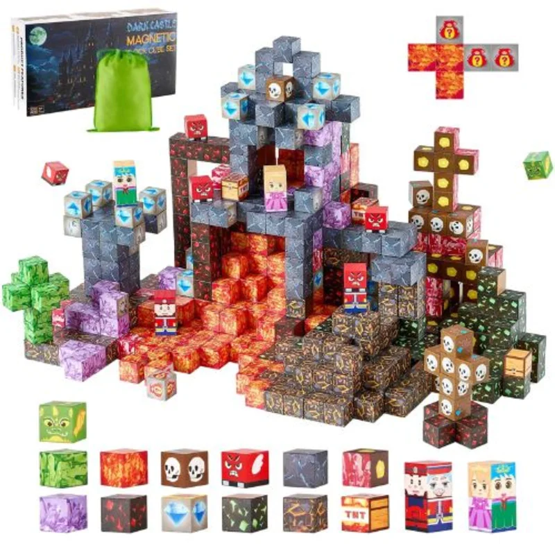 Magnetic Blocks 100PCS Dark Castle Set, STEM Building Cubes for Kids 3+