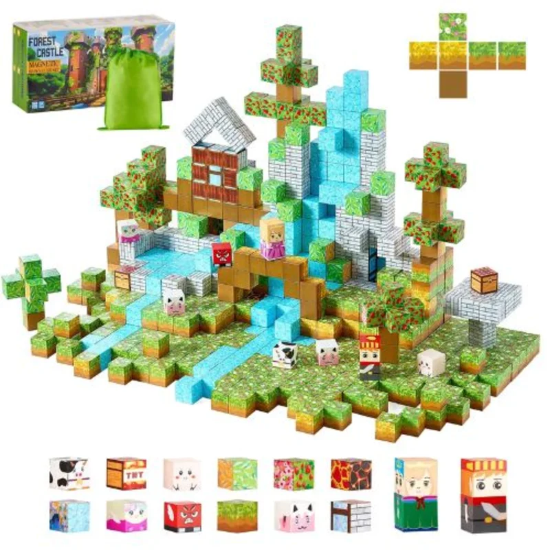 Magnetic Blocks 150PCS Forest Castle Set, STEM Building Cubes for Kids 3+