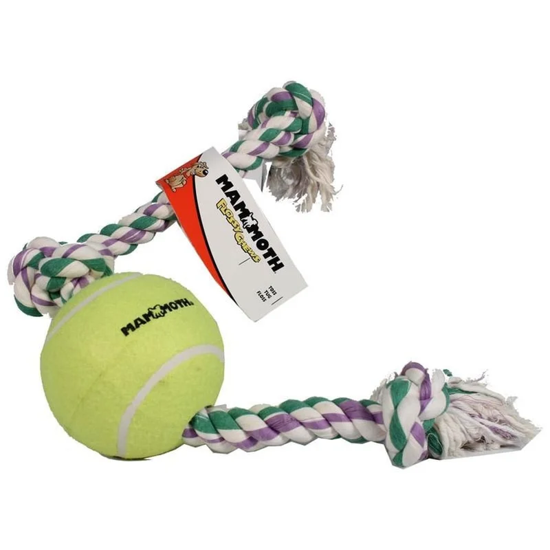 MAMMOTH FLOSSY CHEWS ROPE TUG W/6IN TENNIS BALL MULTI