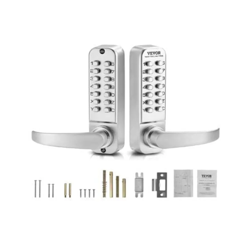 Mechanical Keyless Door Lock with Handle Double-Sided Stainless Steel Keypad Lock (Silver)