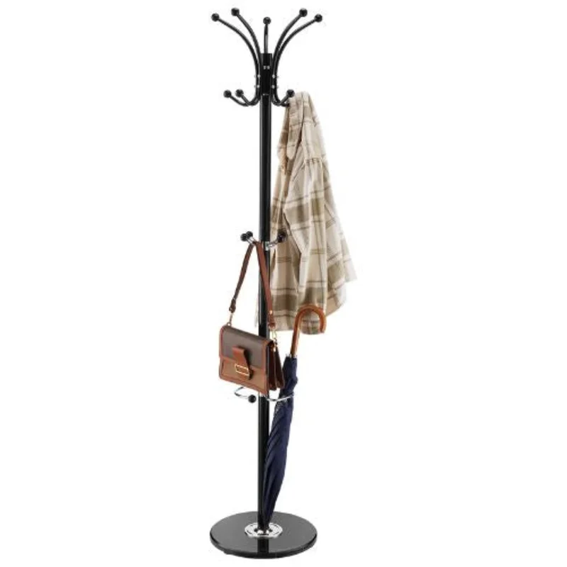 Metal Coat Rack with Umbrella Holder 14 Hooks & Marble Base  Stylish Entryway Tree for Hats Scarves Bag
